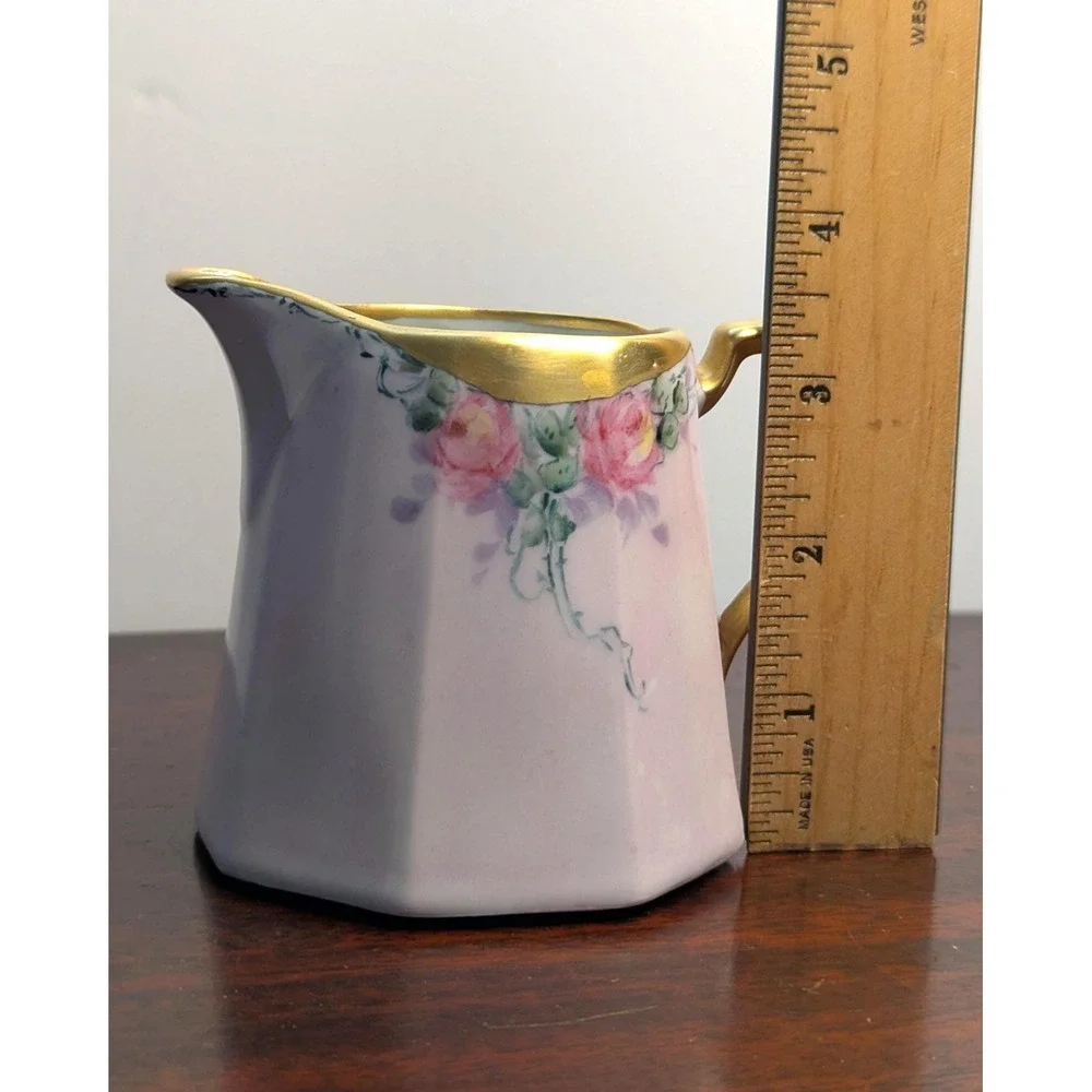 Vintage Trowbridge Lavender Porcelain Creamer Hand Painted Gold Trim Pitcher